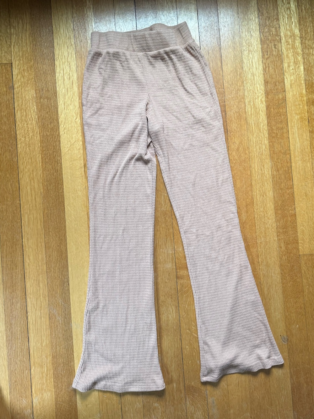 Woman’s  Ribbed Knit Flare Pants in Light Pink